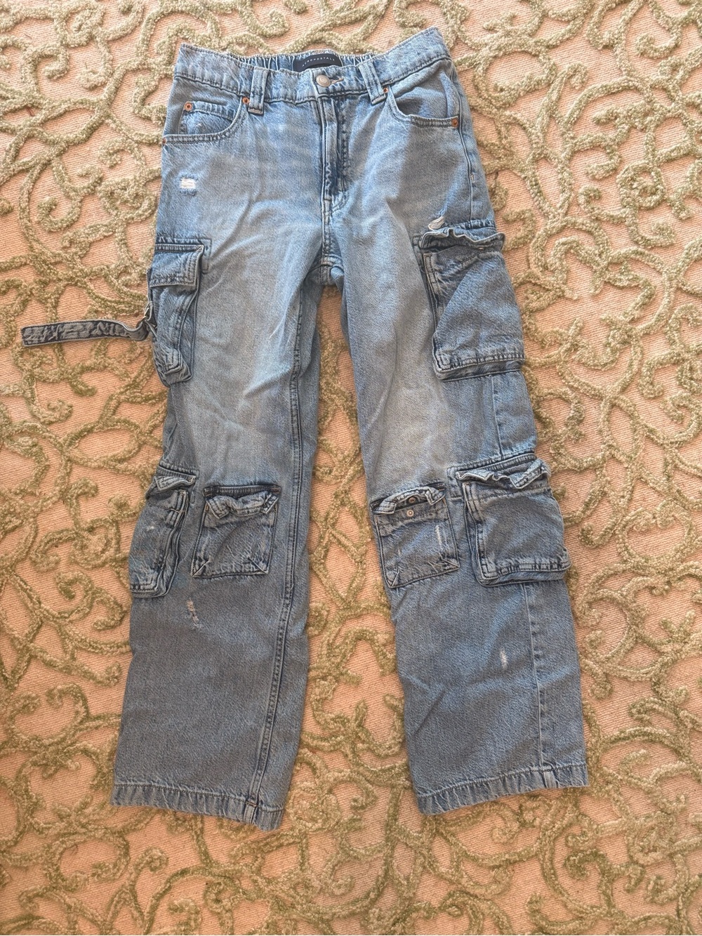 Aeropostale Light Blue Wide-Leg Cargo Flare Jeans